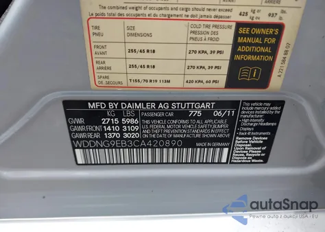 2012 Mercedes-Benz S 550 4Matic z USA, uszkodzony, nr VIN WDDNG9EB3CA420890